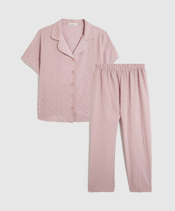 Conjunto Pijama Manga Corta, Pantalon Largo Cuello Resort Para Mujer image number null