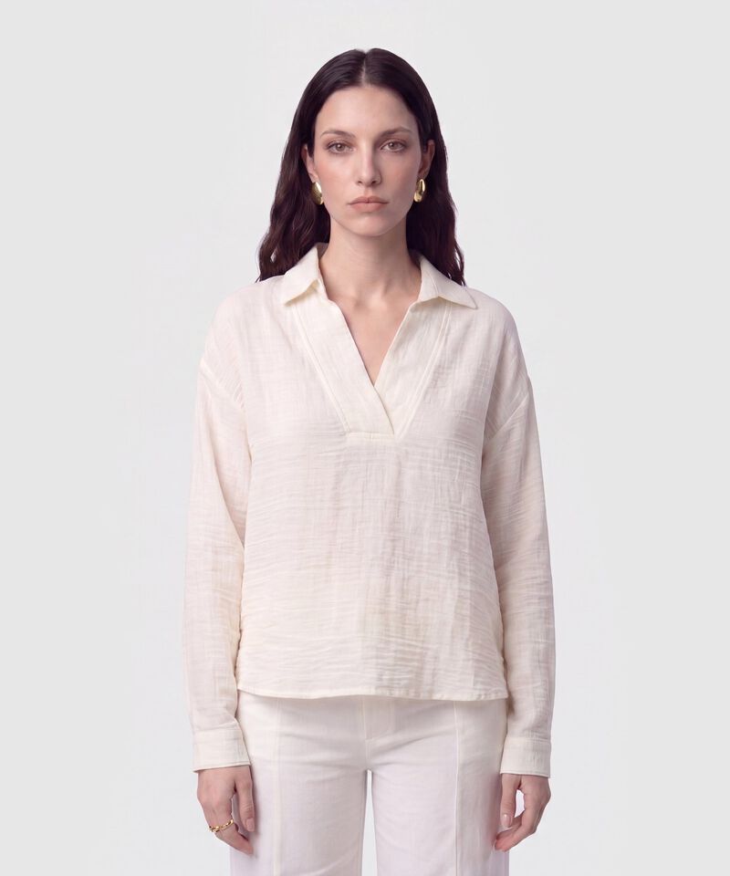 Camisa Escote en V con Cuello Para Mujer