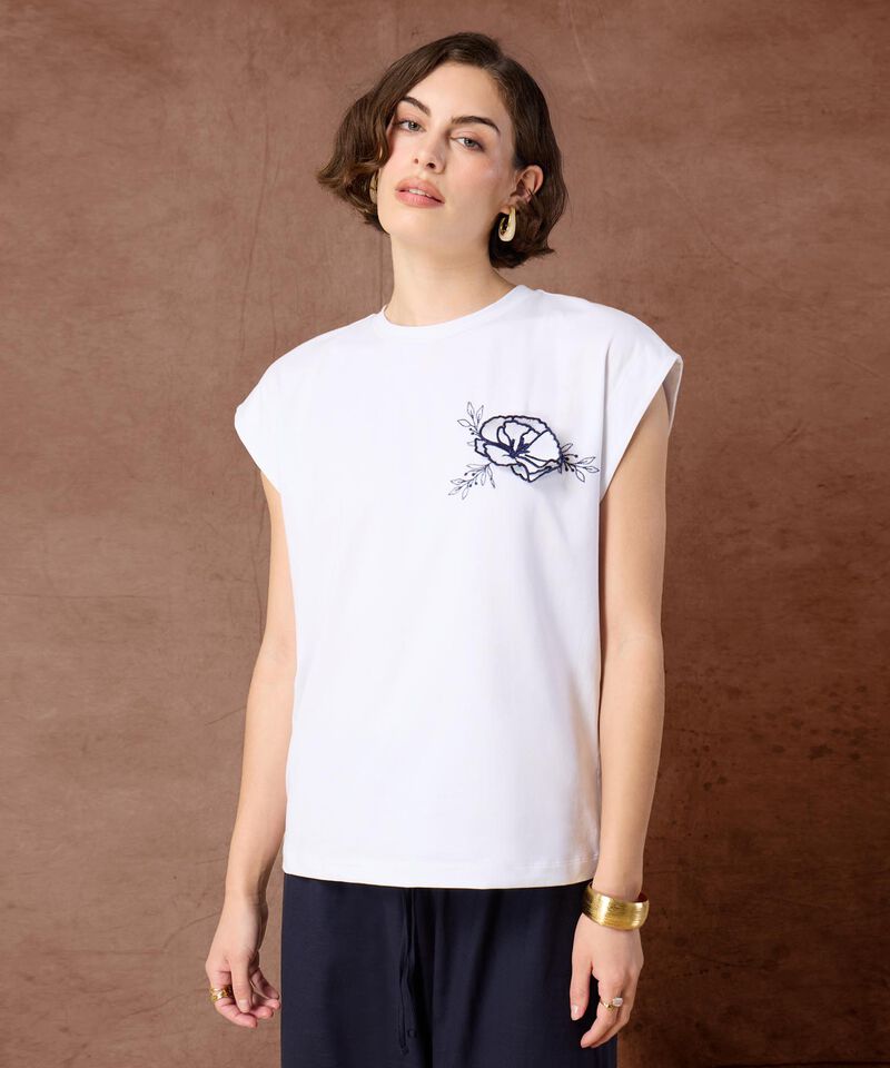 Camiseta Mujer sin Manga con Diseño Bordado