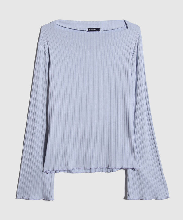 Camiseta Unicolor Textura, Manga Larga Acampanada