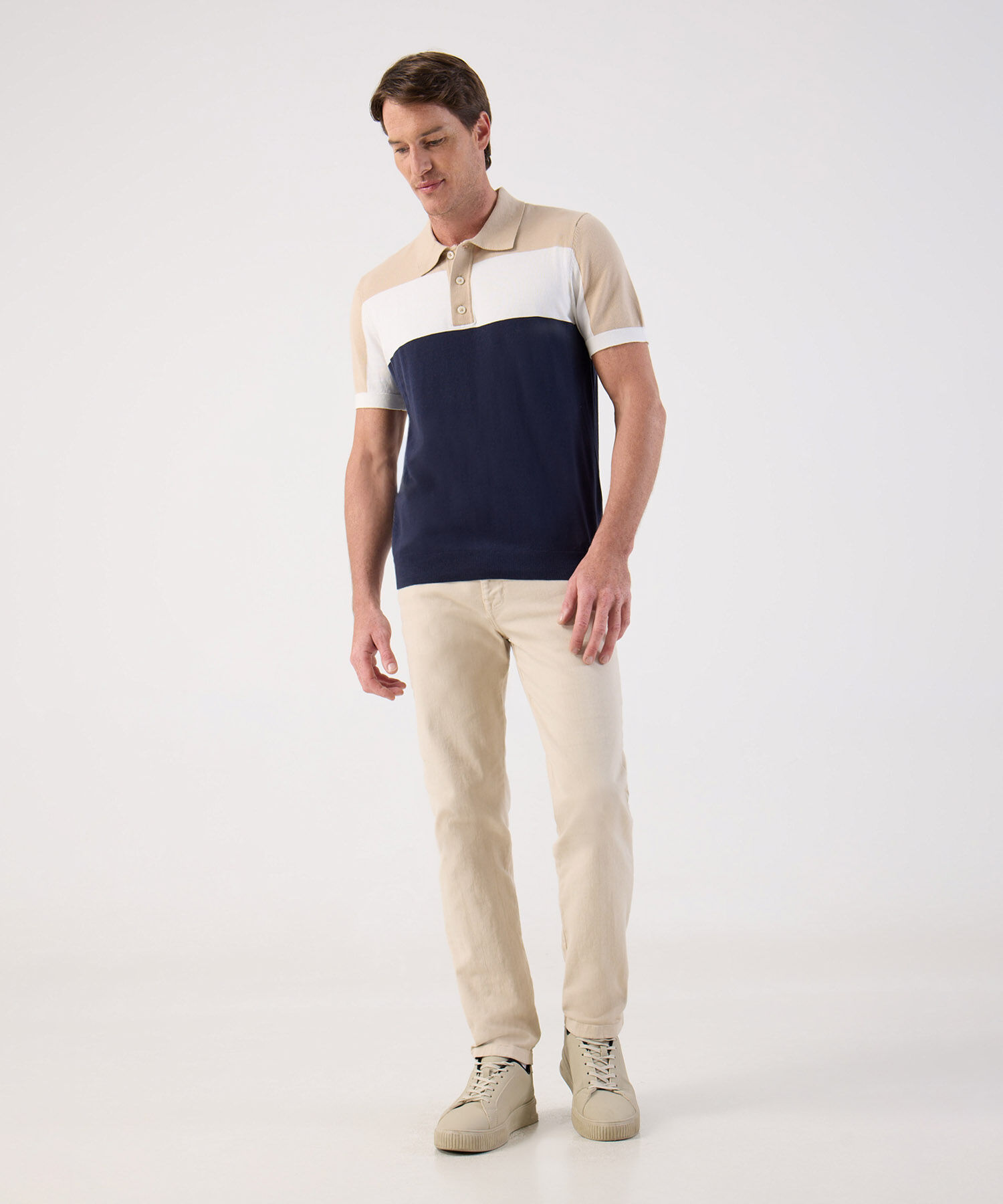 Polo de Tejido de Punto con Bloques de Color Para Hombre