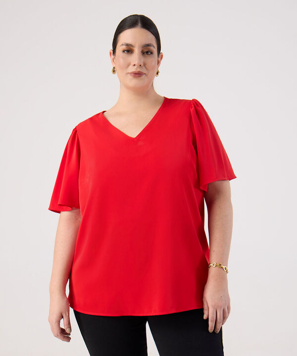 Blusa con Escote V y Manga Mariposa Para Mujer Curvy image number null