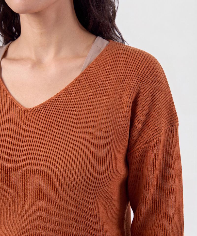 Saco Tejido En Rib Con Cuello En V Para Mujer