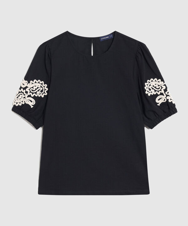 Blusa De Cuello Redondo Con Bordado Para Mujer image number null