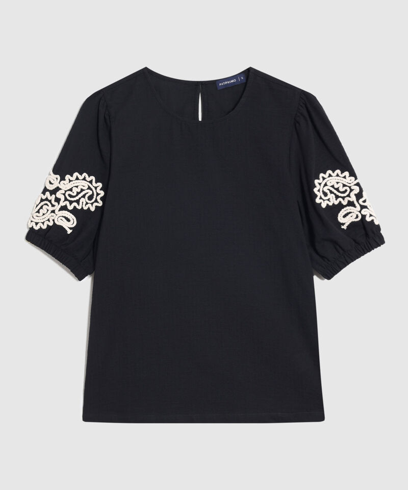 Blusa De Cuello Redondo Con Bordado Para Mujer