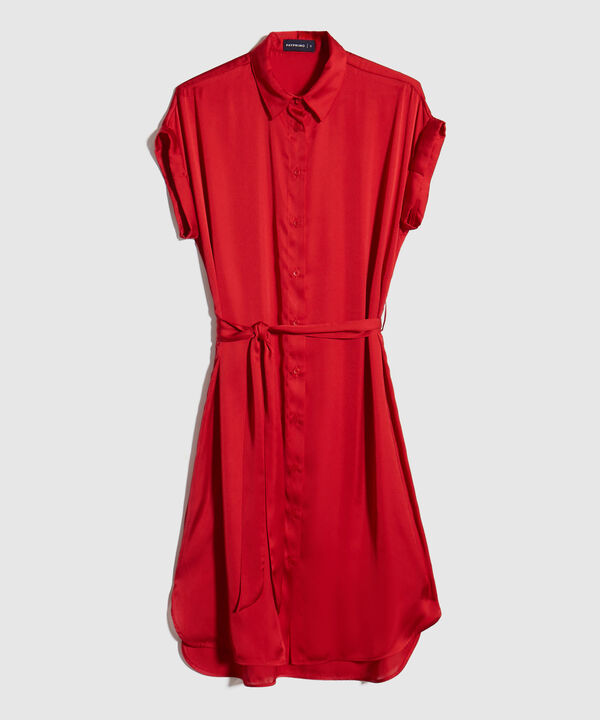 Vestido Unicolor Tipo Camisero, Manga Corta Con Botonadura En Frente