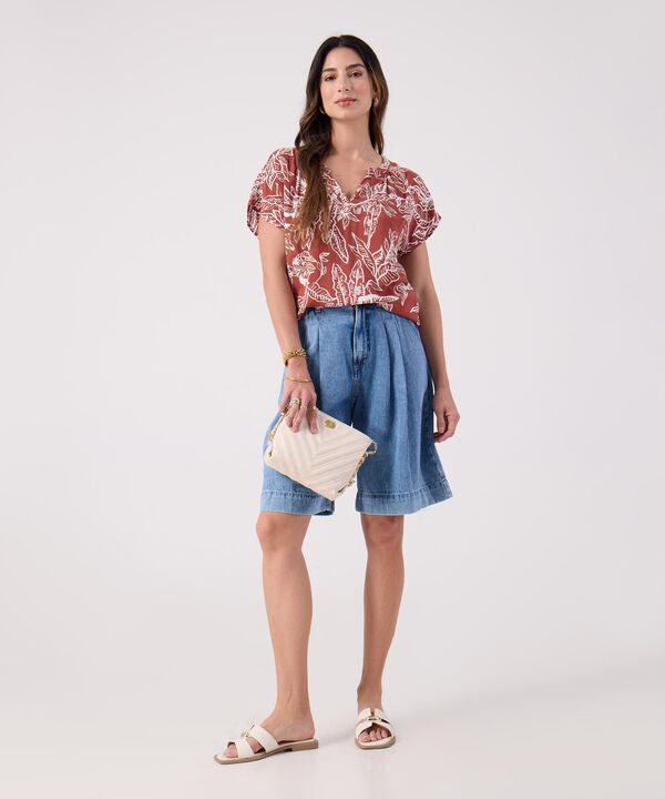 Blusa Estampada Cuello Mao