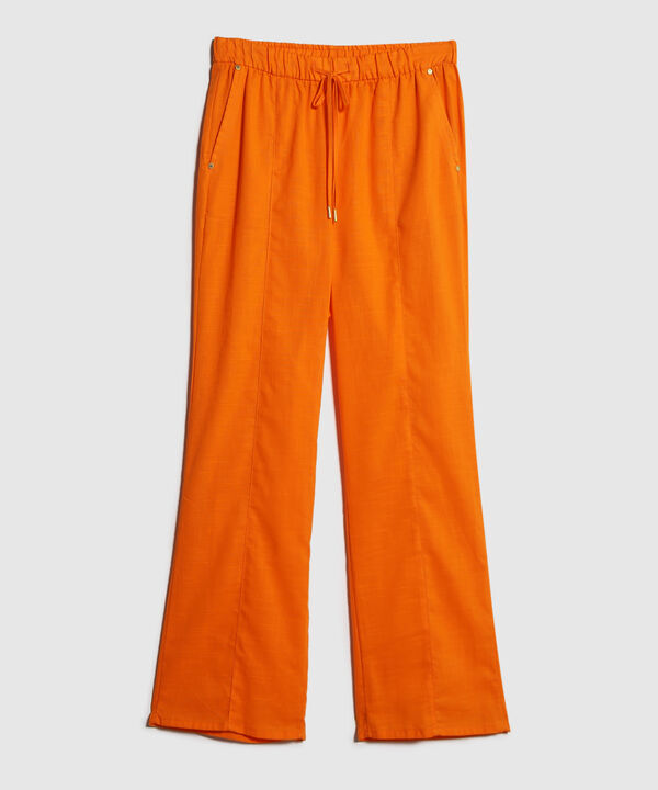 Pantalon Unicolor Bota Recta En Lino