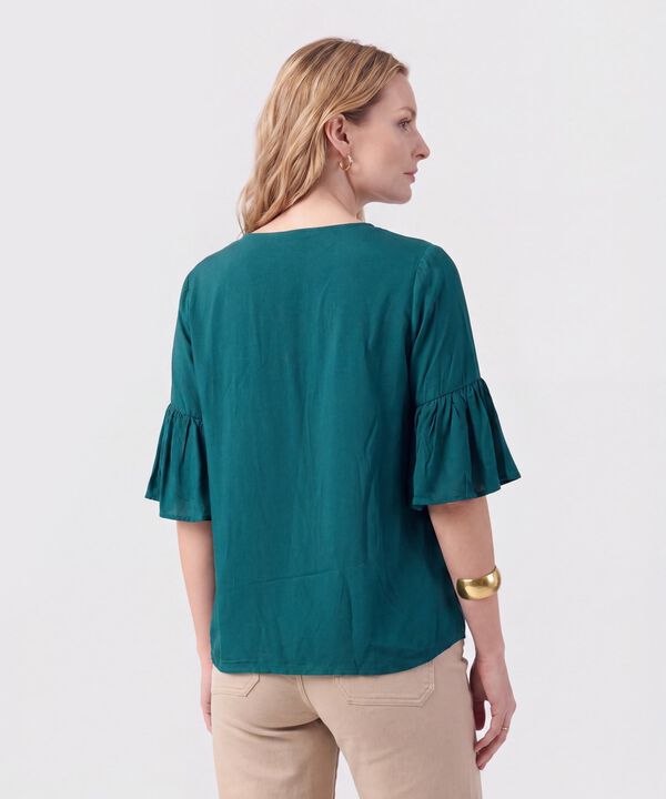 Blusa Cuello En V Con Manga Volante Mujer
