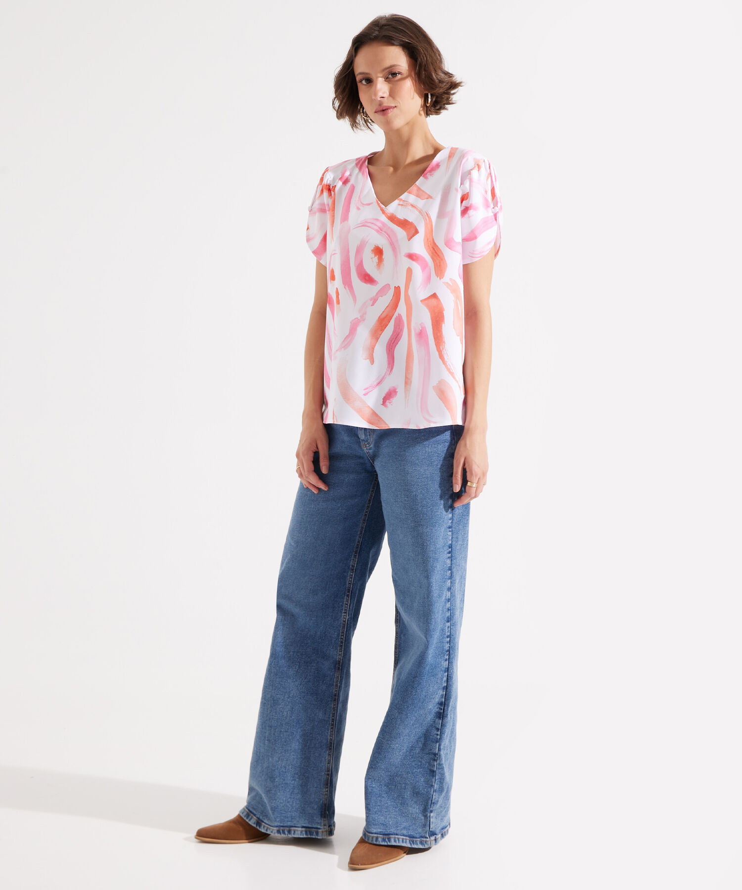 Blusa Estampada con Escote en V
