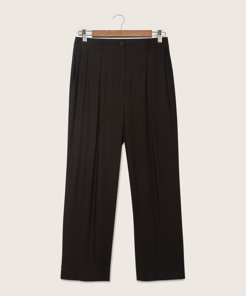 Pantalon Unicolor Tiro Alto Con Prenses En Frente, Bolsillos Laterales, Bota Recta Y Silueta Fluida
