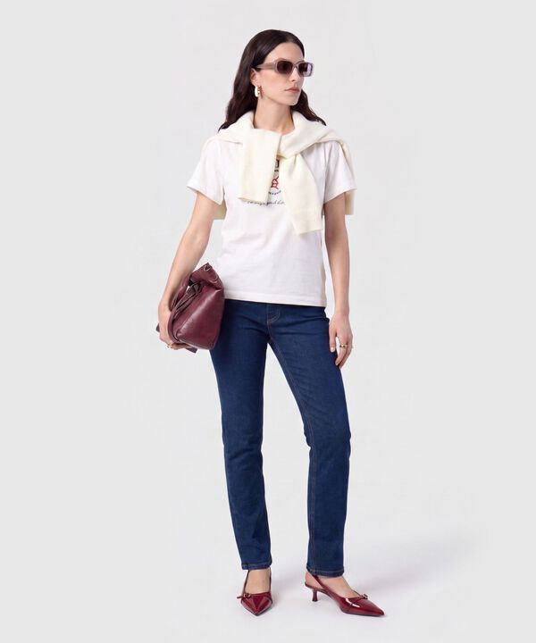 Camiseta Cuello Redondo Con Rib Para Mujer