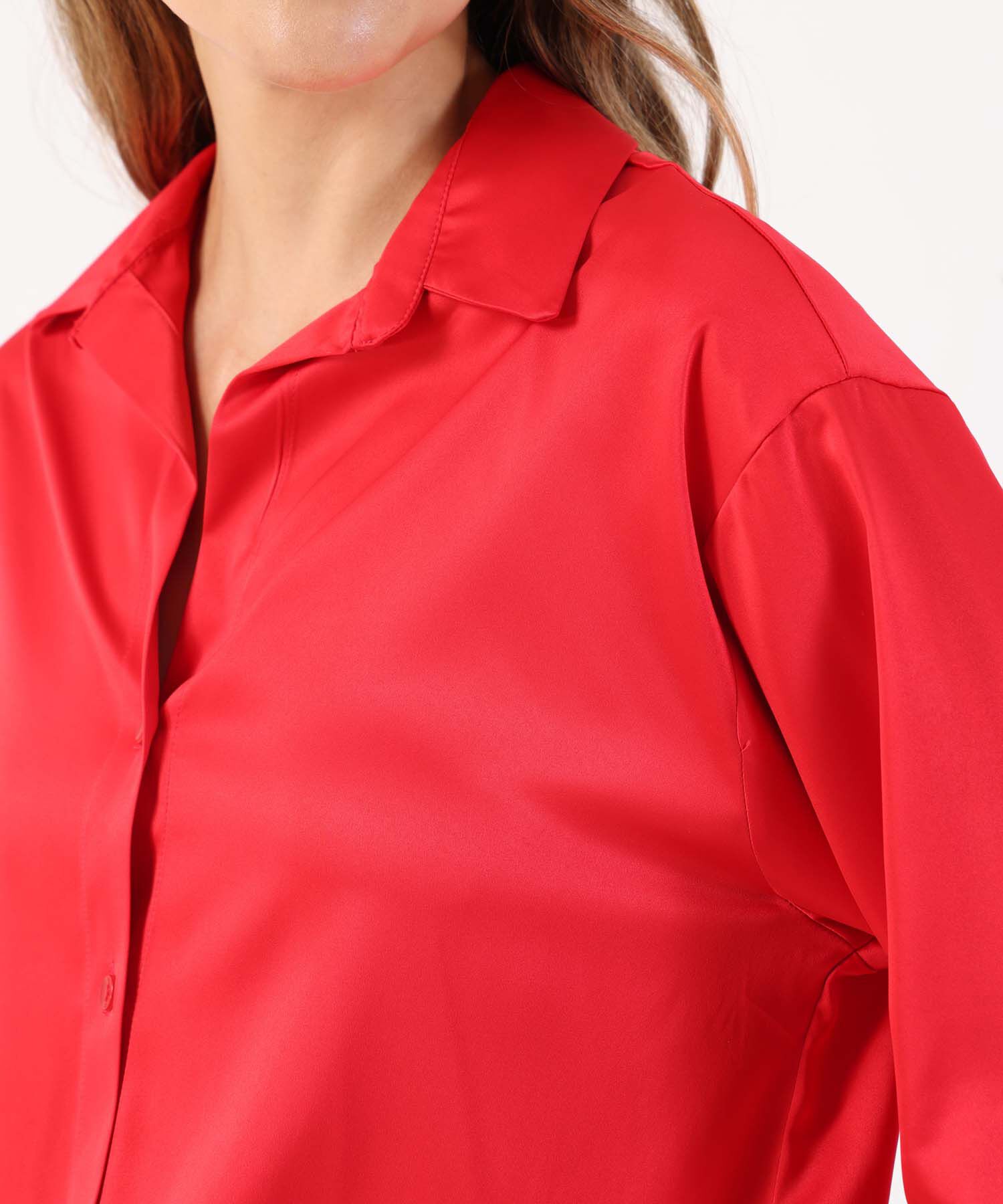 Camisa Satinada de Manga Larga para Mujer