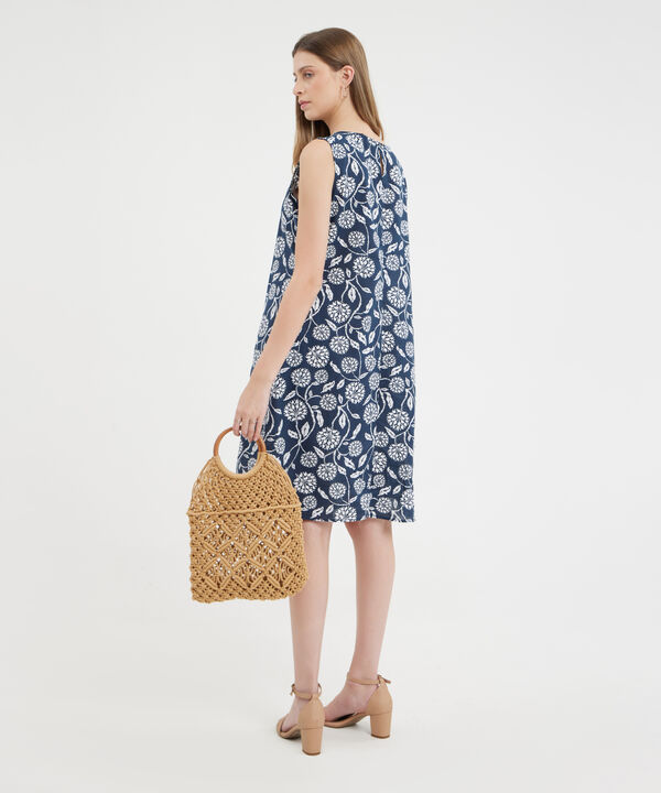 Vestido Estampado Manga Sisa Con Bolsillos Laterales