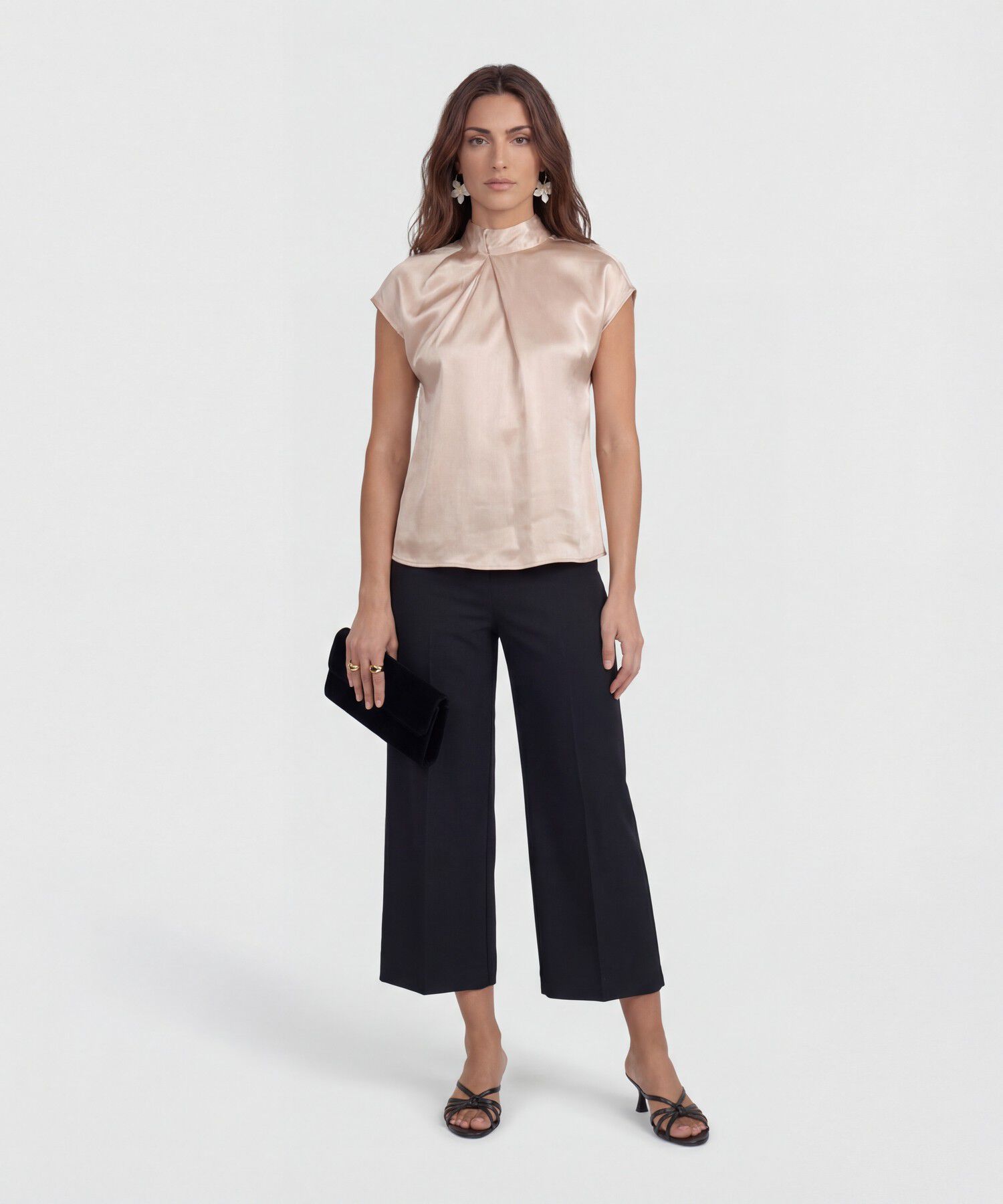 Blusa Manga Corta con Cuello Alto para Mujer