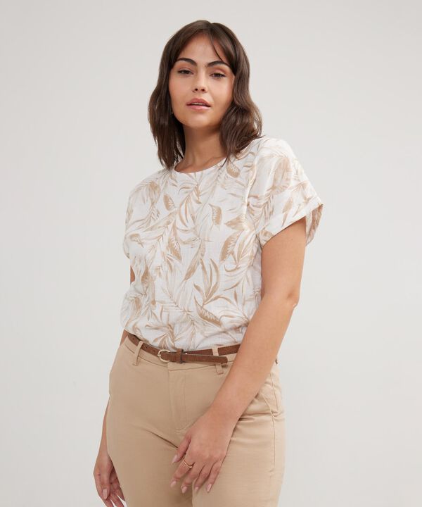 Blusa Manga Corta Con Guardapolvo  En Lino Estampada image number null