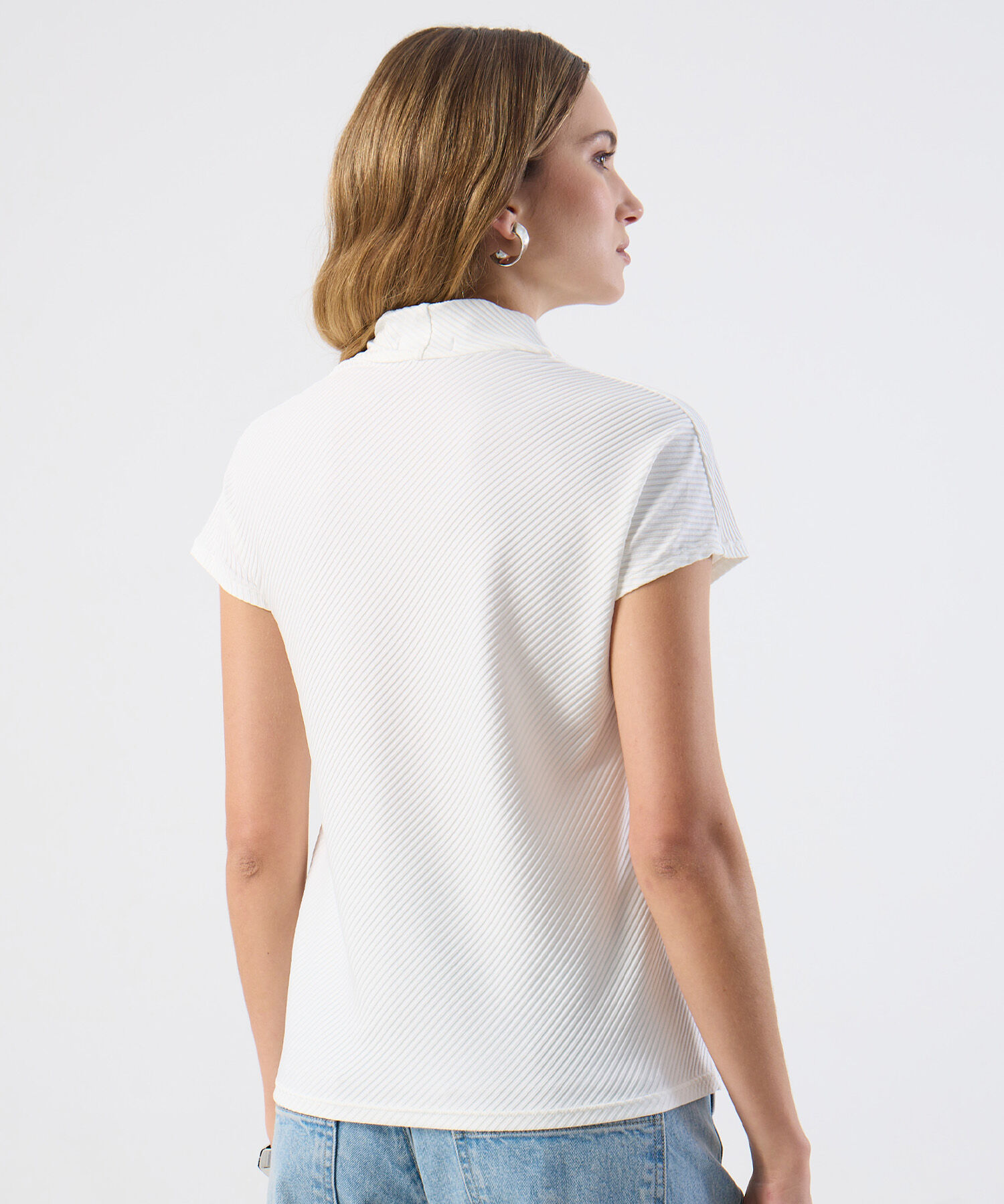 Camiseta Casual Texturizada Escote V Para Mujer