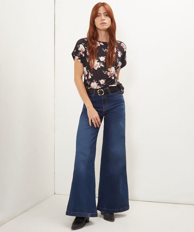 Camiseta Estampada Manga Corta Con Guardapolvo, Cuello Redondo Y Bies Sobrepuesto En Hombros, Trópico Floral