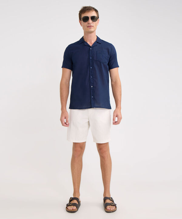 Camisa Manga Corta Cuello Resort Unicolor Con Bolsillo