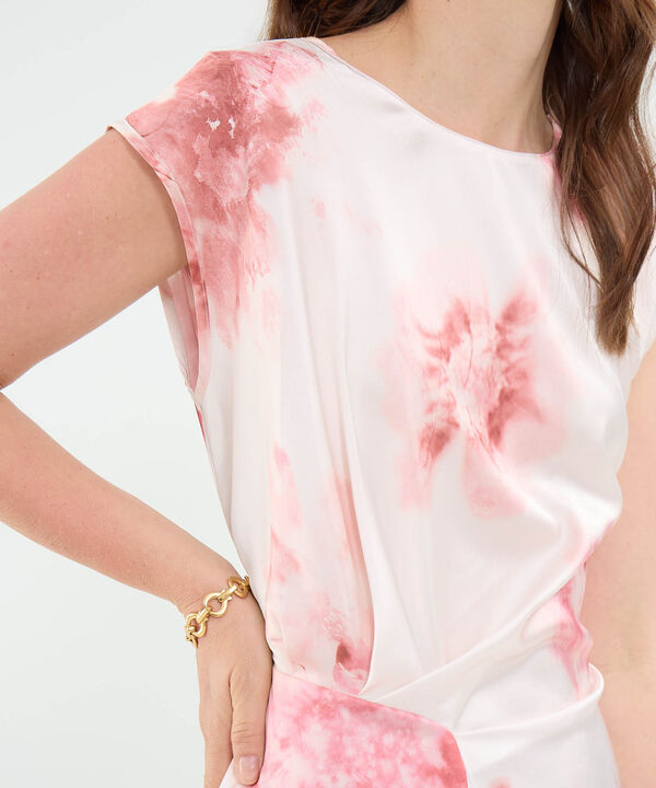 Vestido estampado con recogido y corte asimétrico para mujer image number null