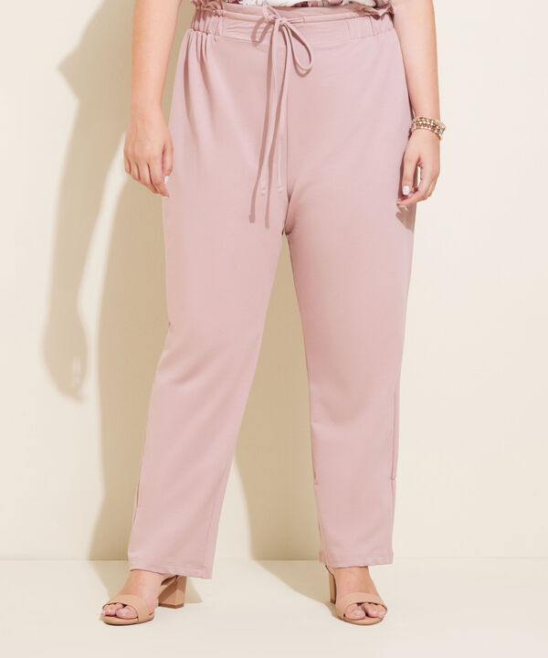 Pantalón Unicolor, Bota Recta Con Tiro Alto, Cintura Elástica, Cordón Ajustable Y Silueta Fluida