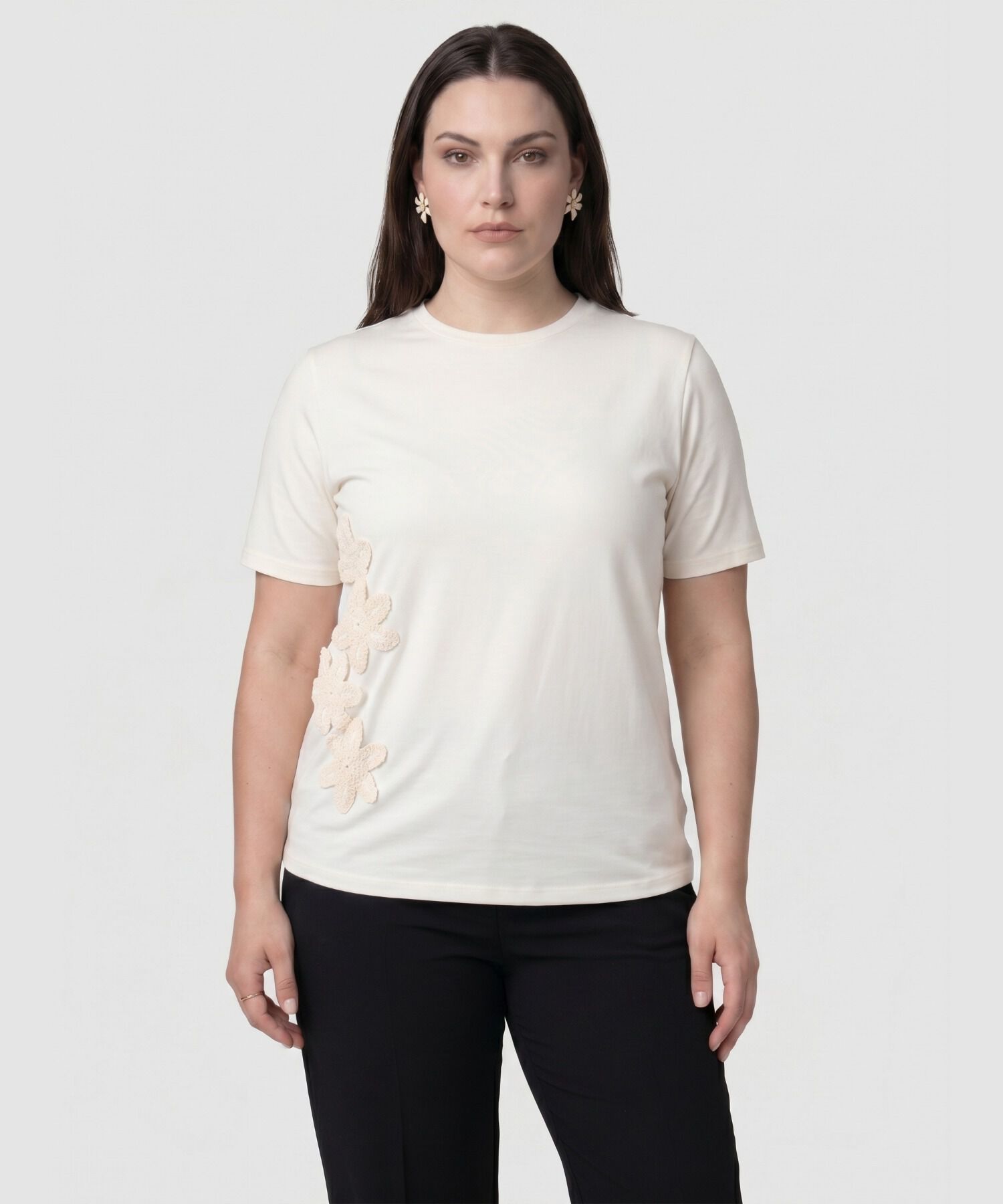 Camiseta Cuello Redondo Apliques Mujer Curvy