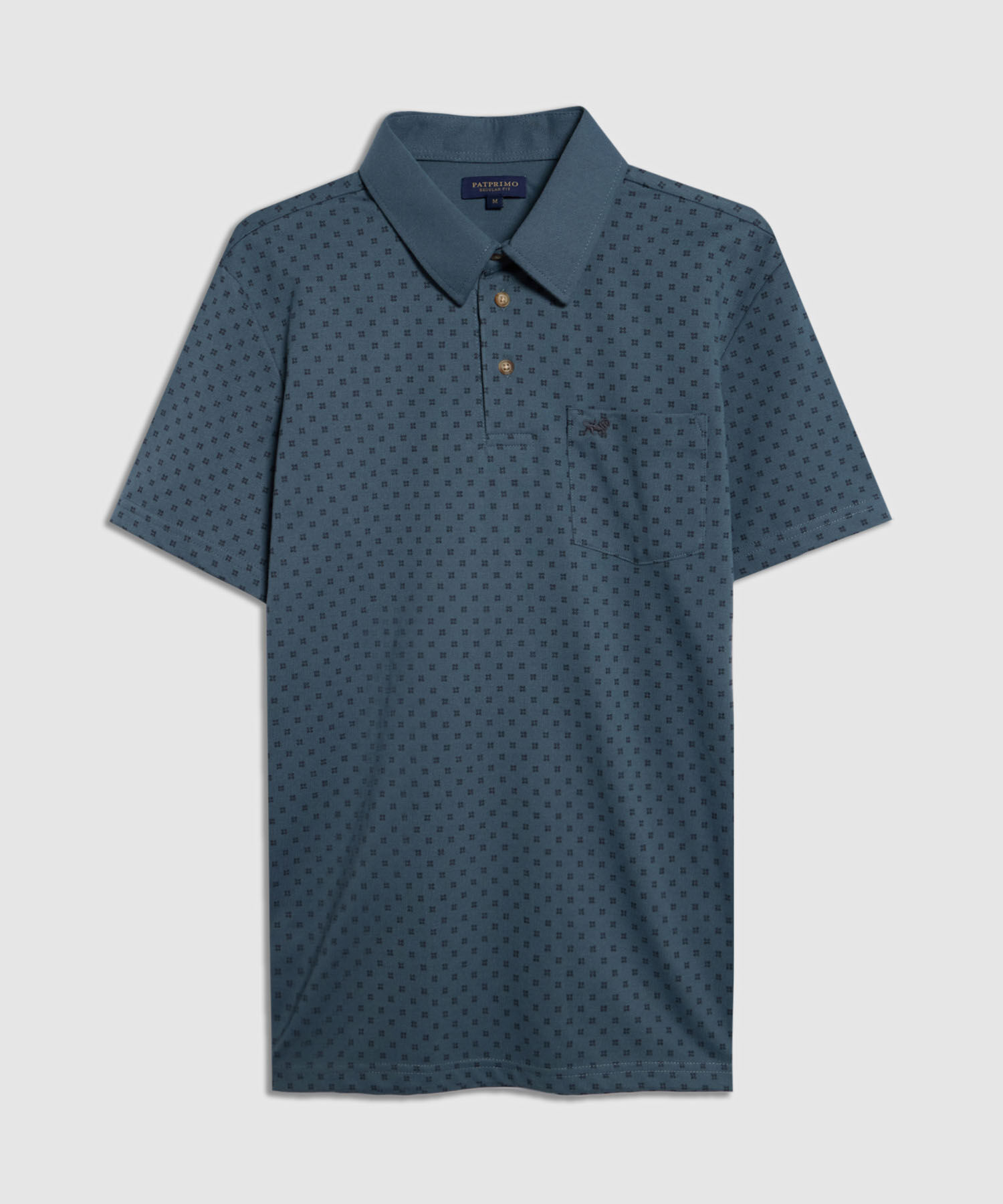 Polo Estampada, Cuello Duro Con Bolsillo, Silueta Regular Fit