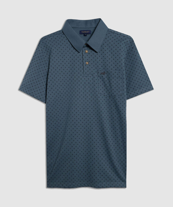 Polo Estampada, Cuello Duro Con Bolsillo, Silueta Regular Fit