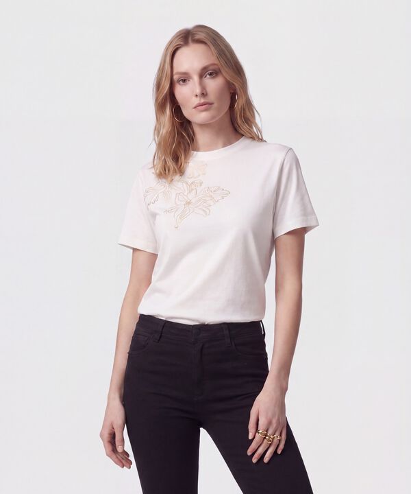 Camiseta Con Bordado Floral Para Mujer