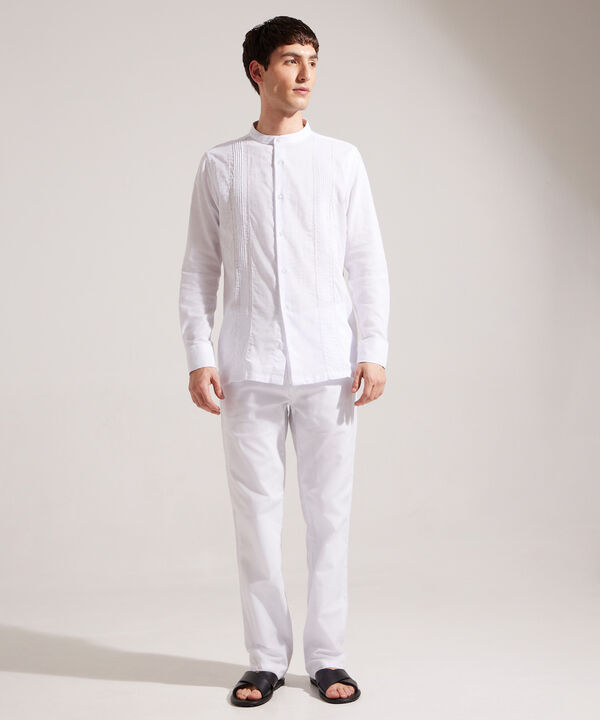 Camisa Guayabera Manga Larga  Cuello Neru En Algodón
