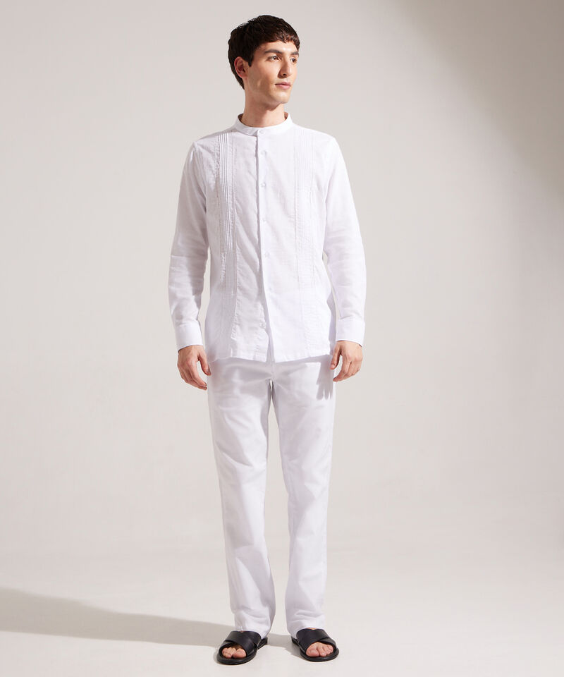 Camisa Guayabera Manga Larga  Cuello Neru En Algodón