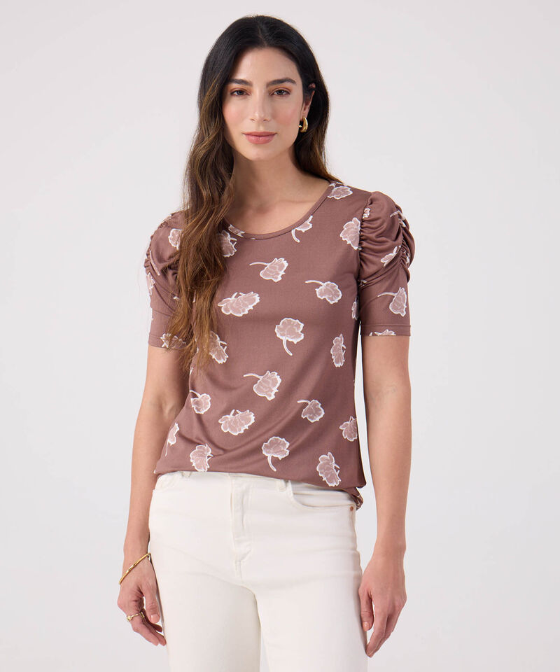 Camiseta Manga Corta Con Ruche Estampada