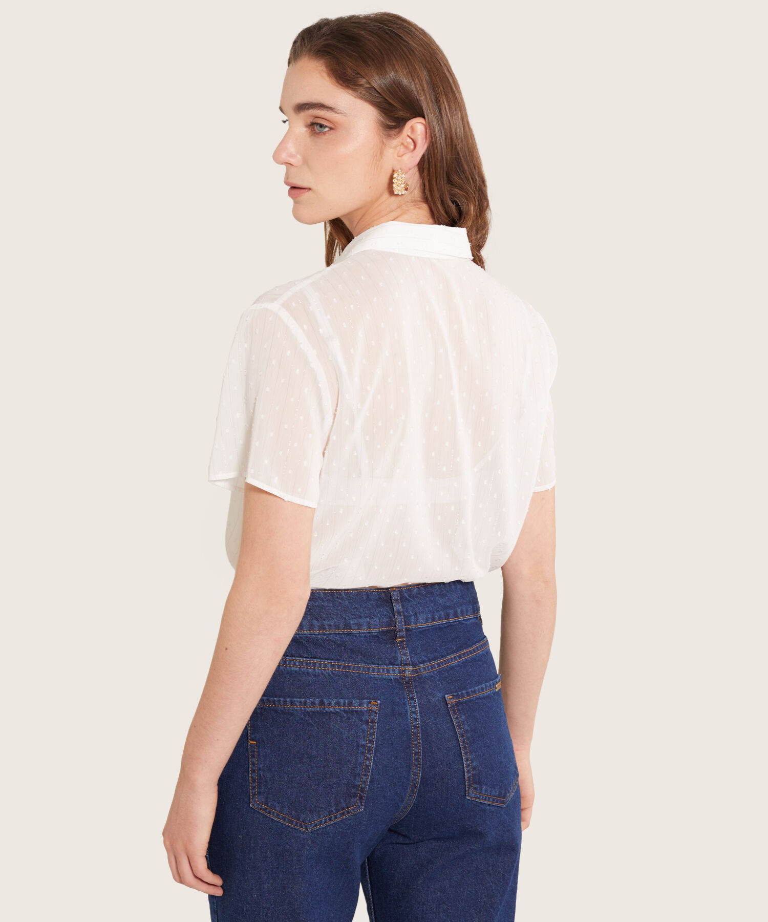 Camisa Manga Corta Unicolor Tela De Textura