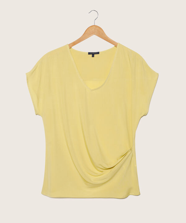 Blusa Cuello En V Con Drapeado En Costado Inferior