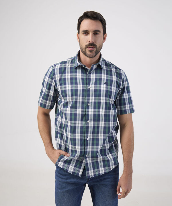 Camisa Manga Corta Cuadros Estampados Con Bolsillo image number null