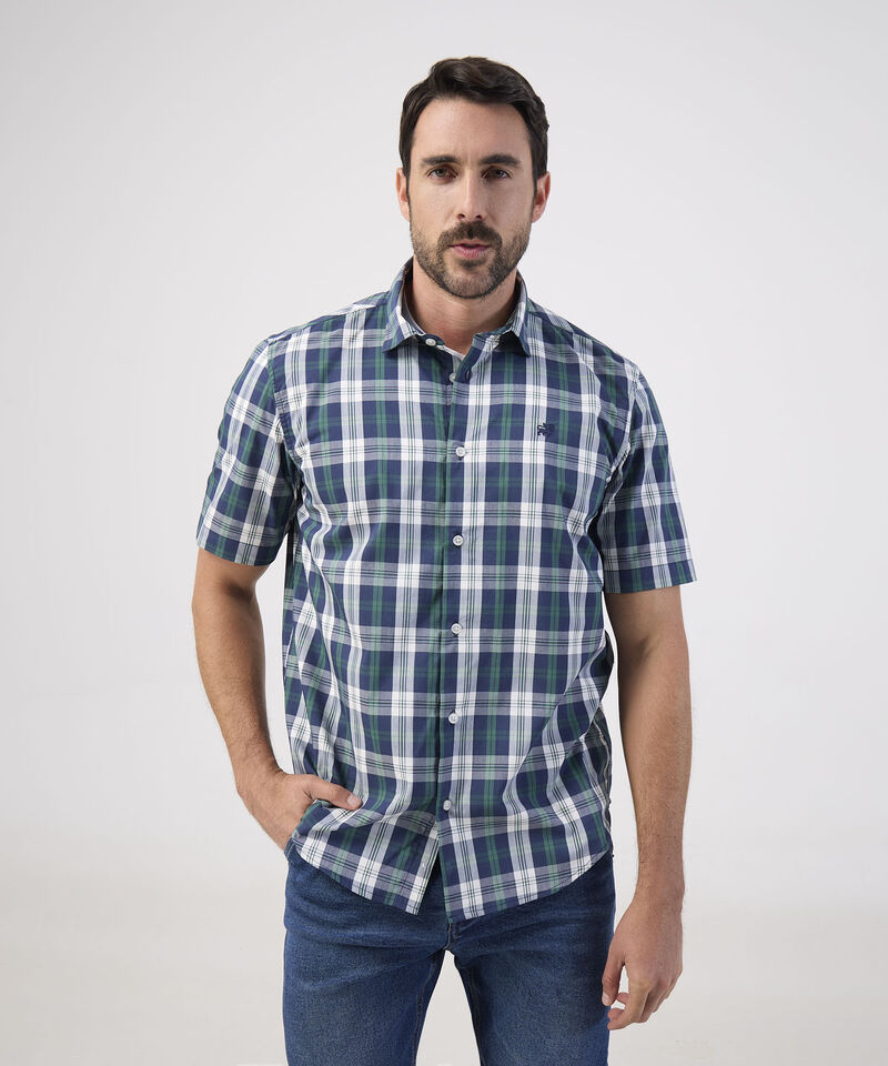 Camisa Manga Corta Cuadros Estampados Con Bolsillo