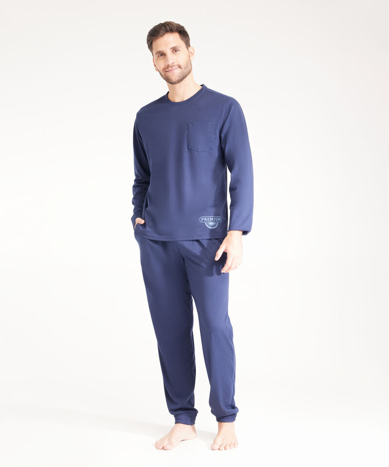 Pijama Unicolor Camiseta Con Screen Manga Larga Y Pantalon Unicolor