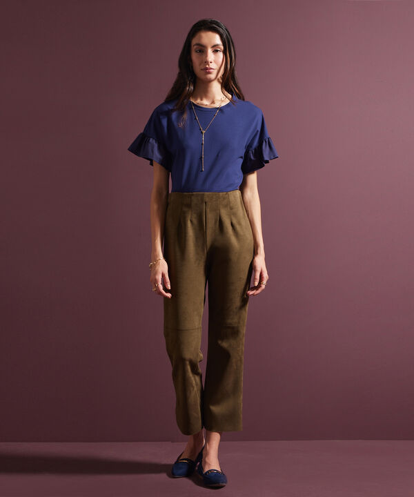 Leggings Unicolor En Suede Crop Bota Recta