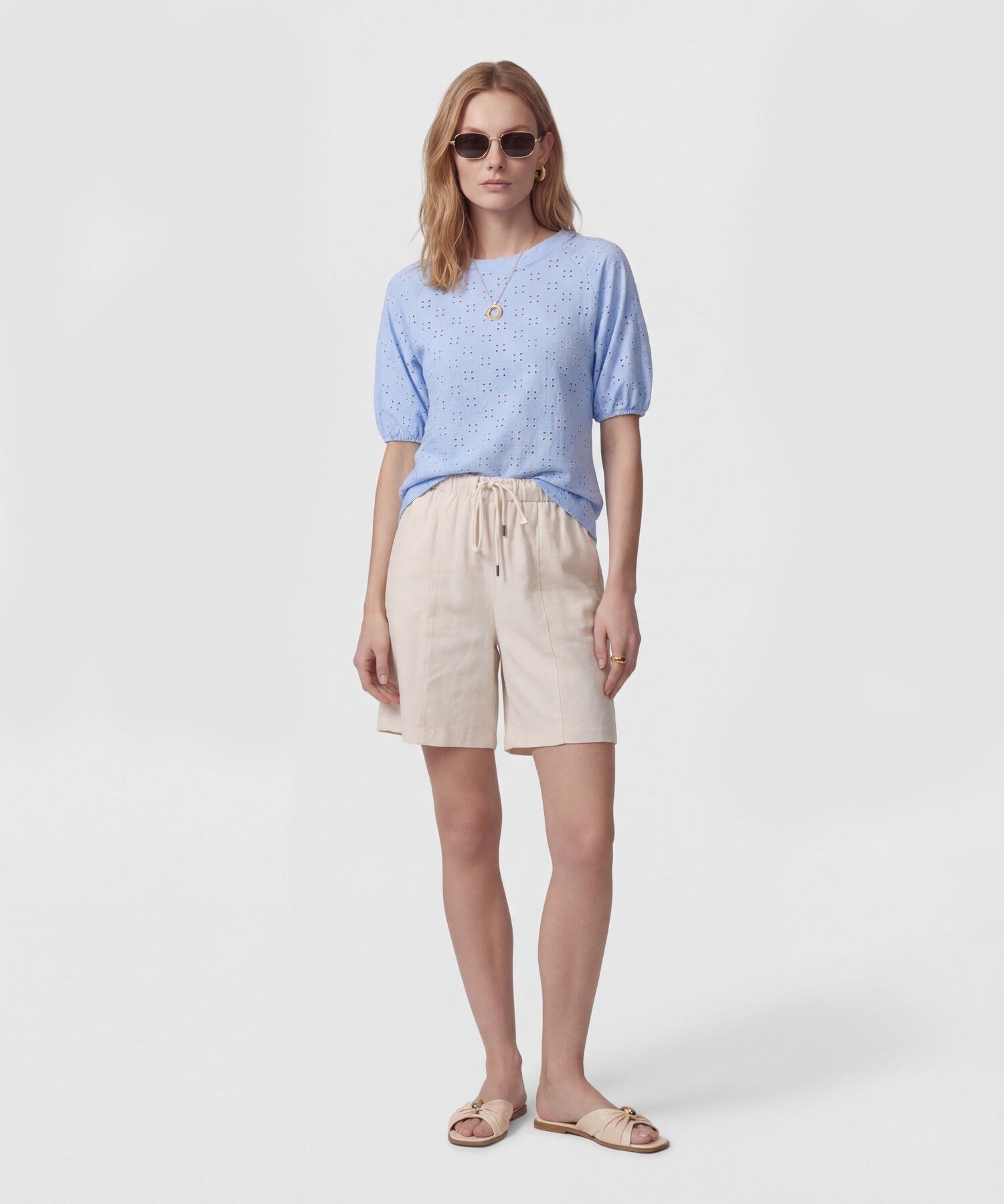 Camiseta Manga Globo Con Ojalillo Para Mujer