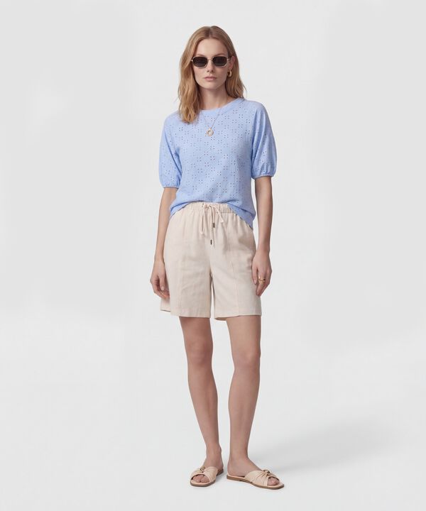 Camiseta Manga Globo Con Ojalillo Para Mujer