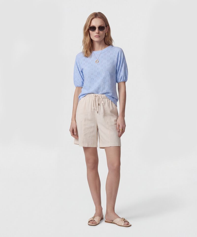 Camiseta Manga Globo Con Ojalillo Para Mujer