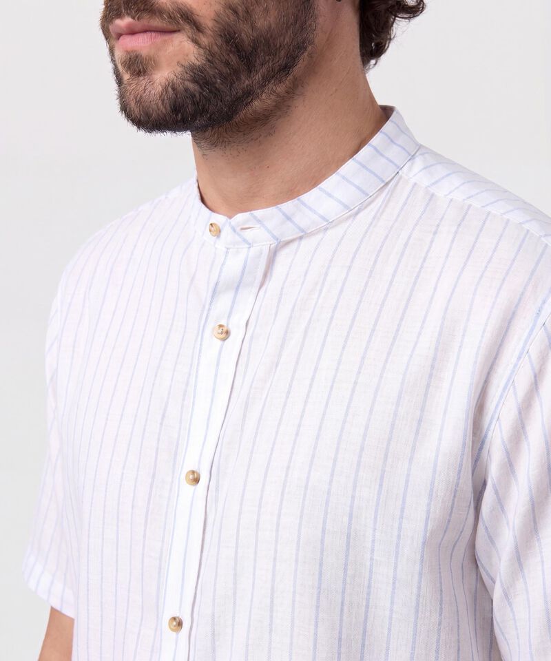 Camisa Manga Corta Cuello Mao Para Hombre