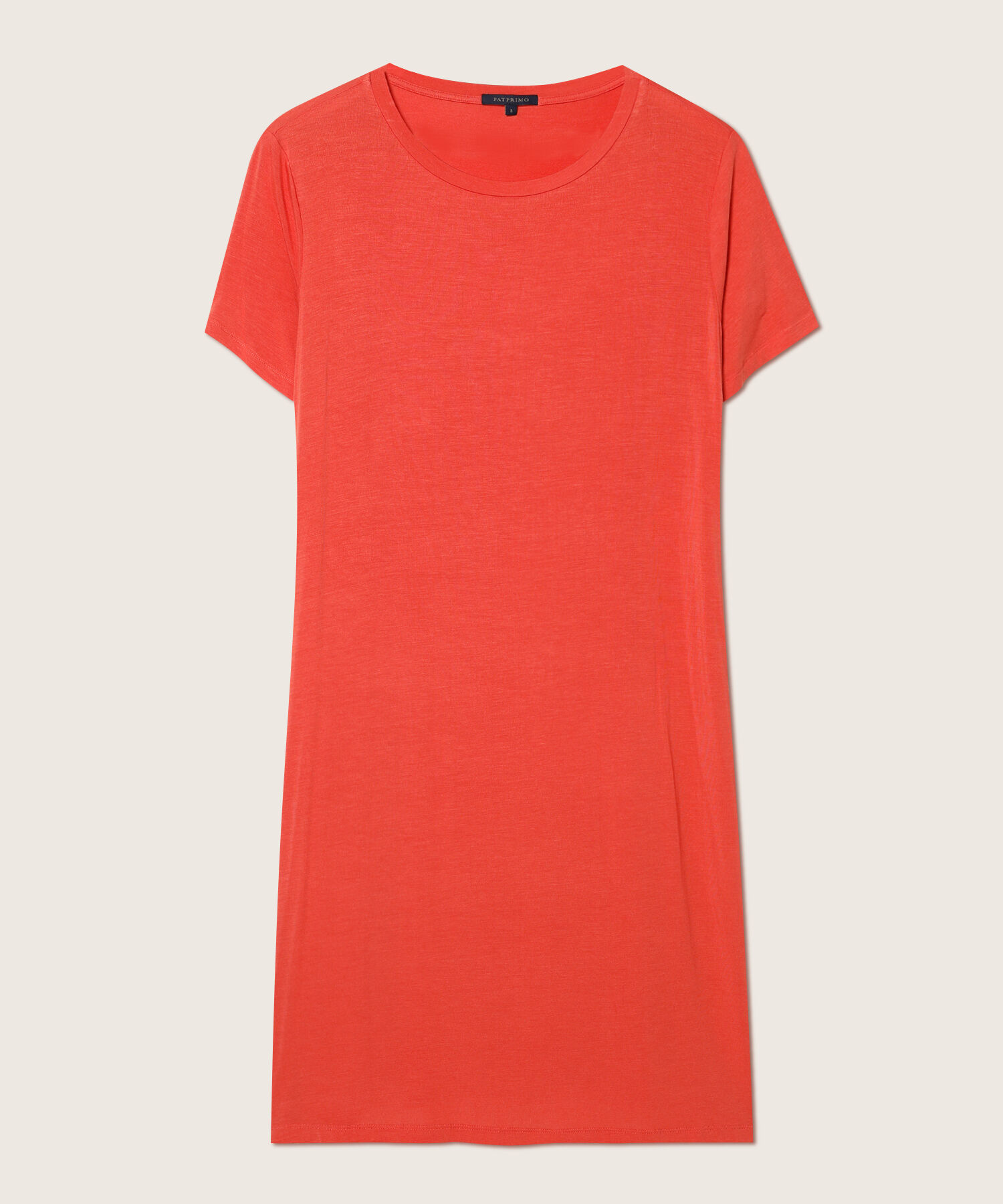 Vestido Unicolor Manga Corta, Cuello Redondo Con Silueta Fluida