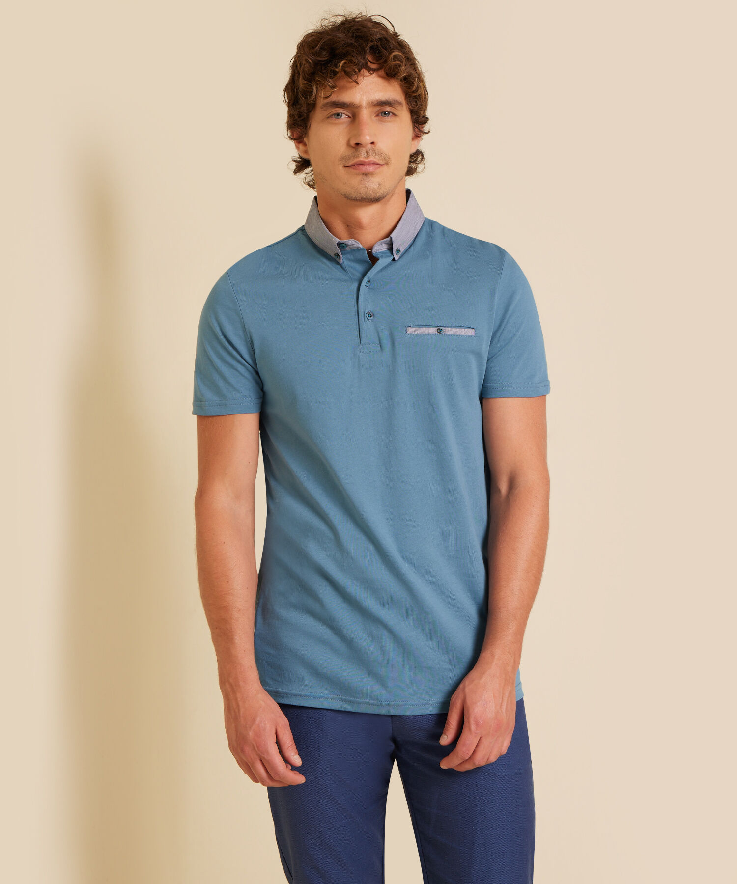 Polo Cuello Maquina Button Down, Slim Fit