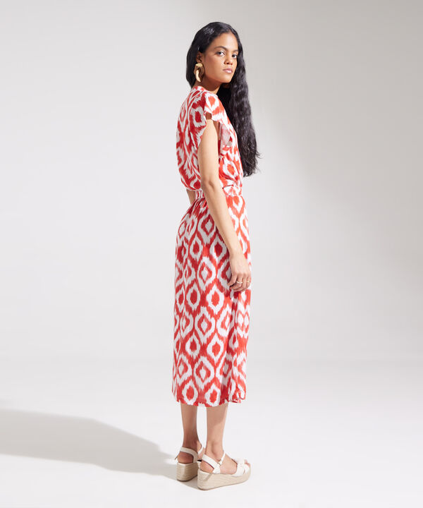 Vestido Estampado Manga Corta Midi