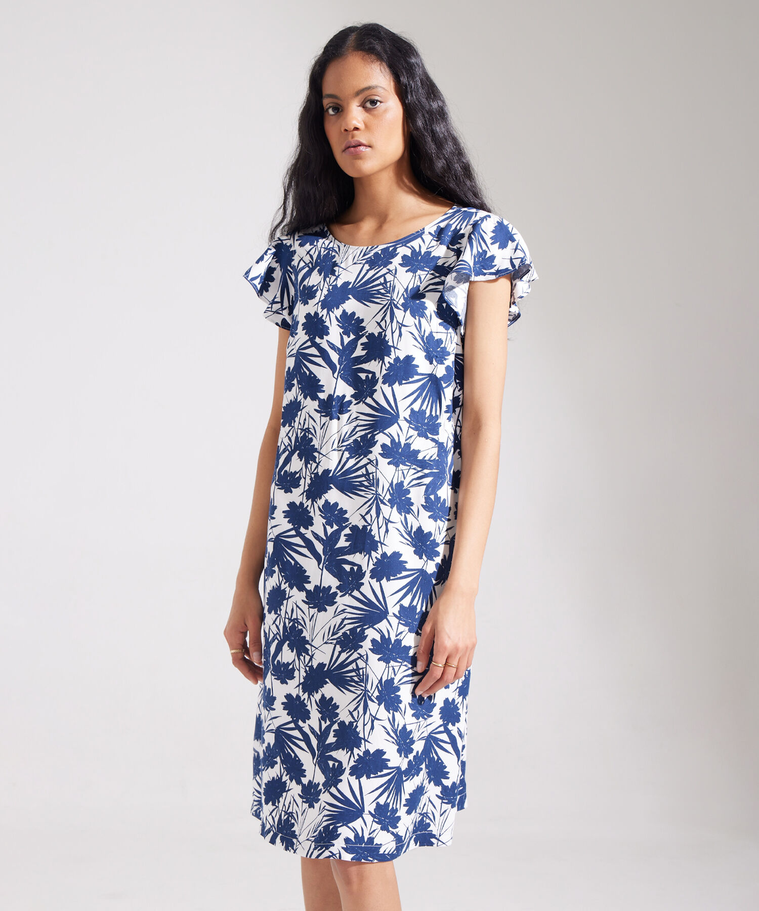 Vestido Estampado Manga Corta Con Bolsillo Laterales