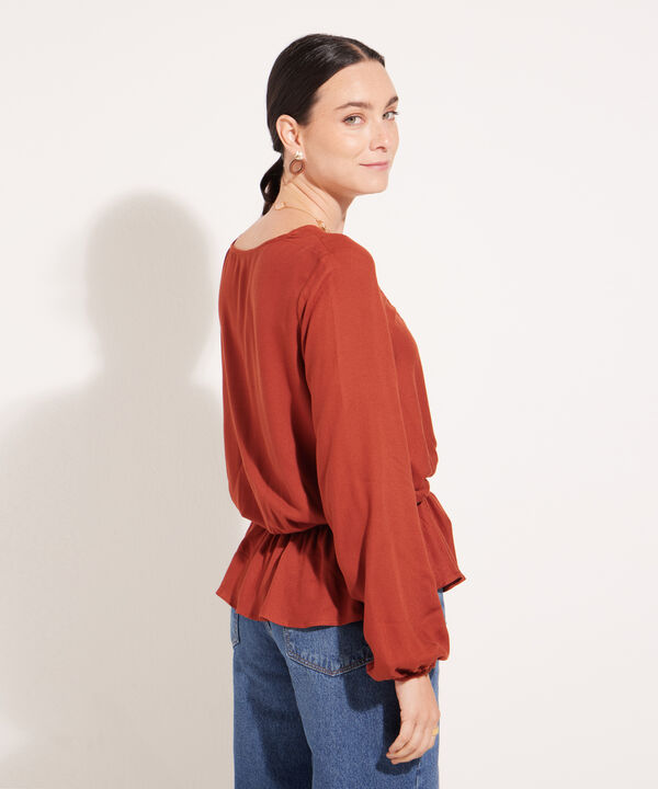 Blusa Escote V Manga Larga Unicolor