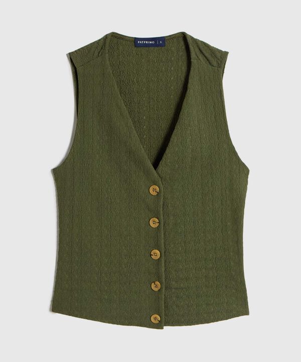 Chaleco Texturizado con Botones de Contraste para Mujer image number null