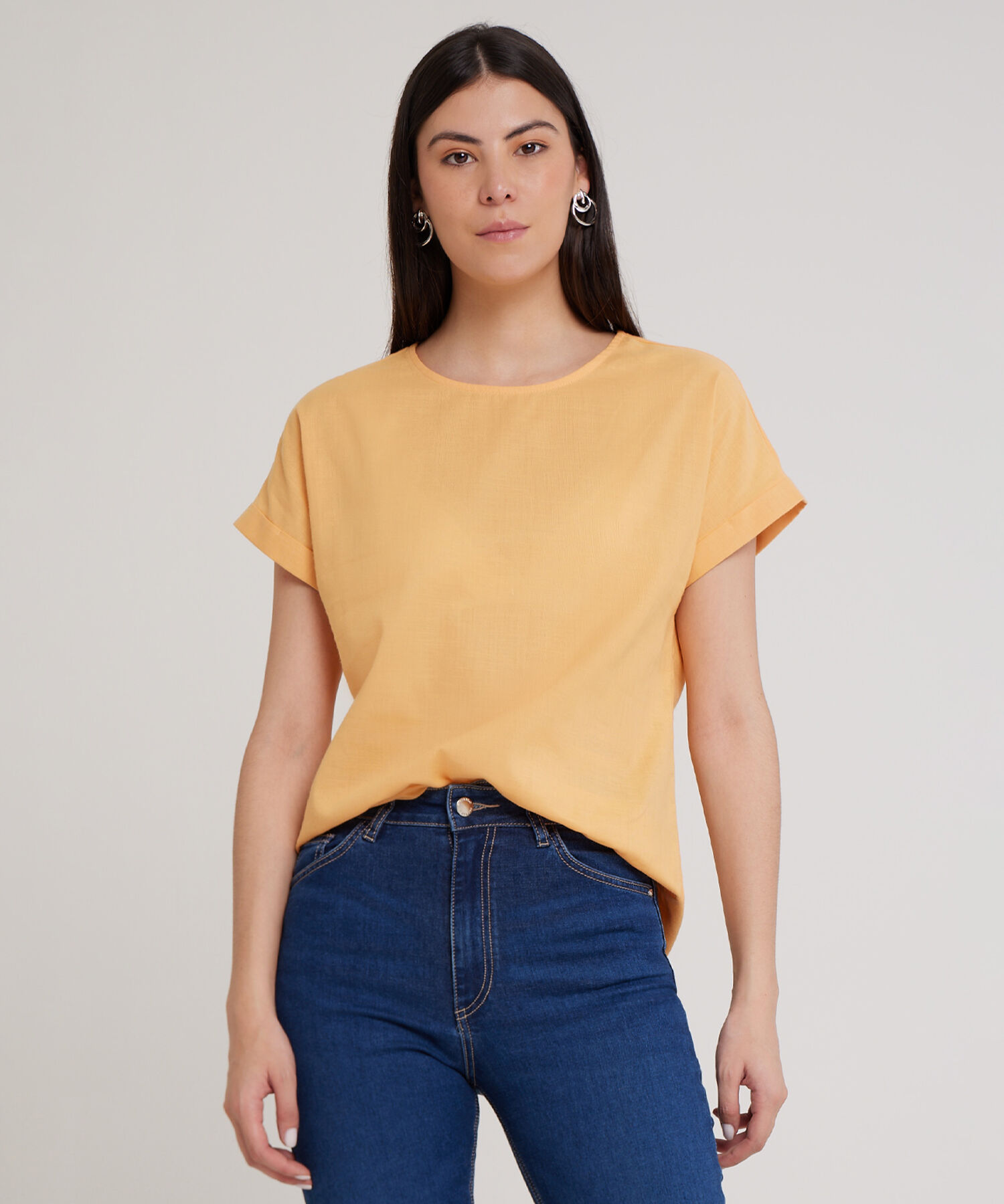 Blusa Manga Corta Corrida Unicolor