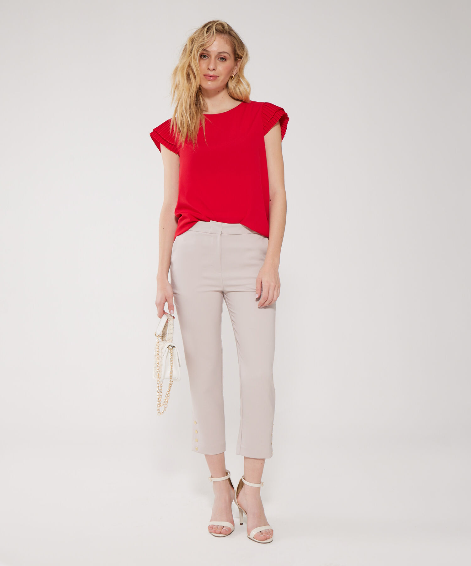 Pantalón Clásico Unicolor Con Botones En Bota